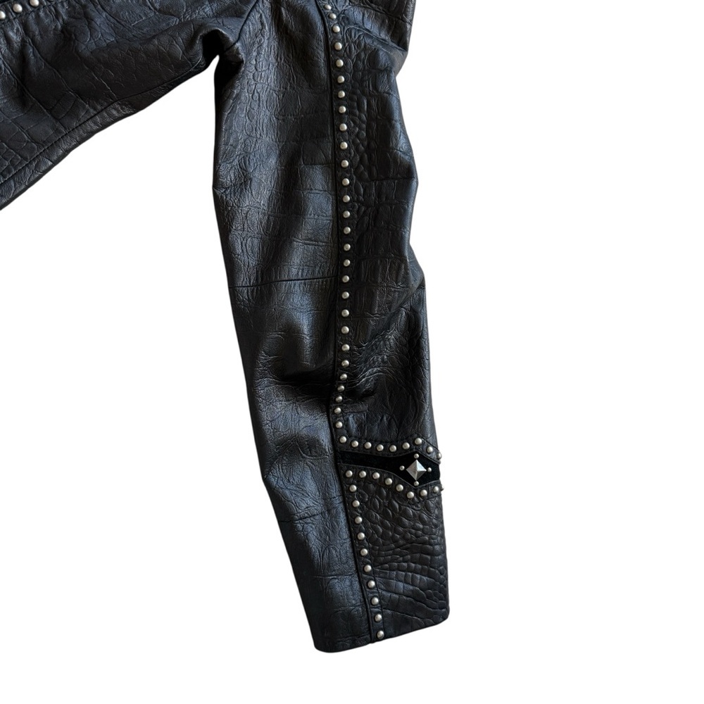 VTG Cripple Creek Studded Leather Jacket XL Western Croc Embossed Biker Rocker - Picture 10 of 16